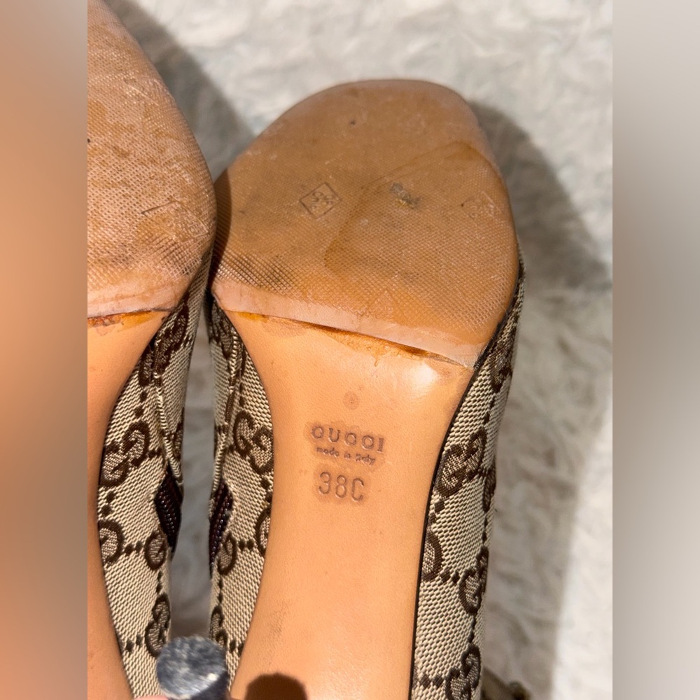 Vintage Gucci GG Monogram Horsebit Harness Ankle High Heeled Beige Canvas Boots - Picture 12 of 15